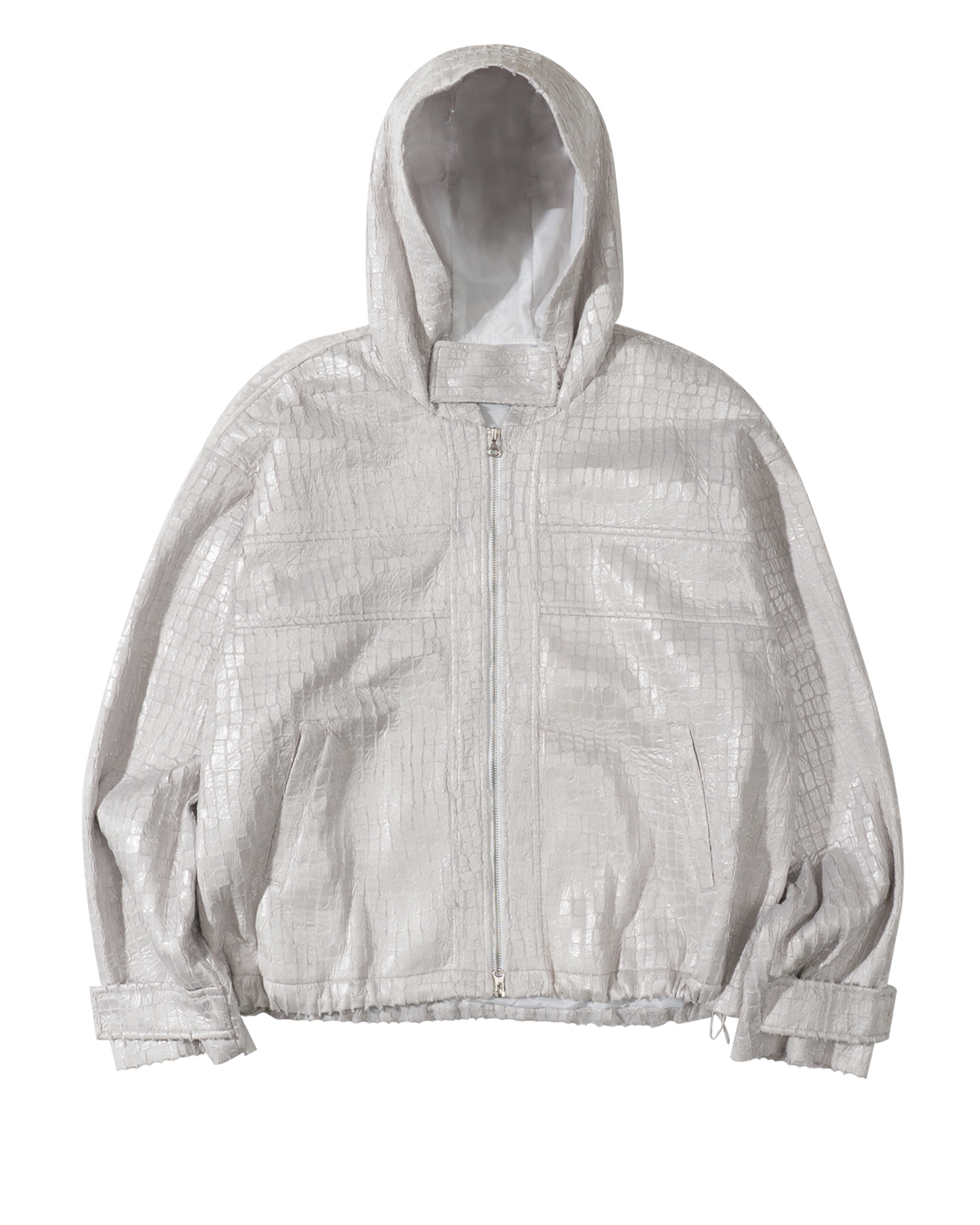 FAUX LEATHER HOODED JACKET (WHITE)