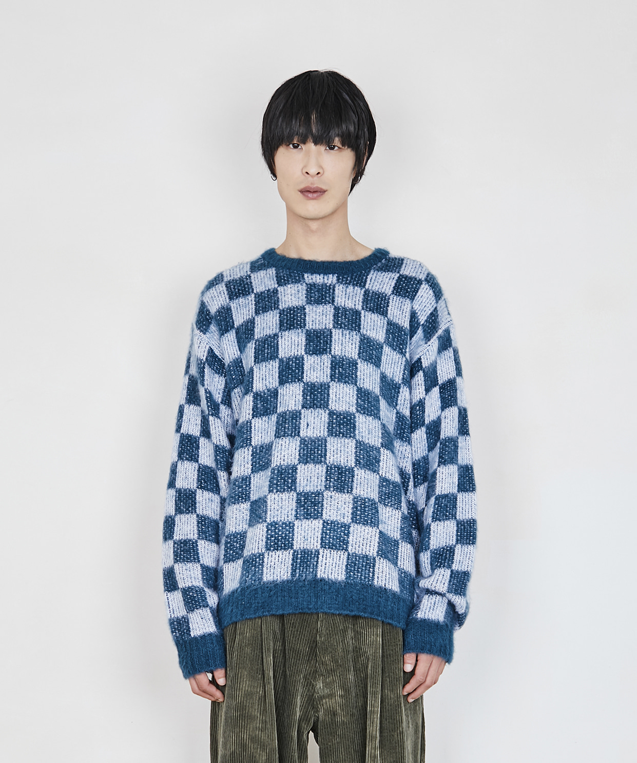 REGULAR ROUNDNECK KNIT CHECKERED (TURQUOISE)