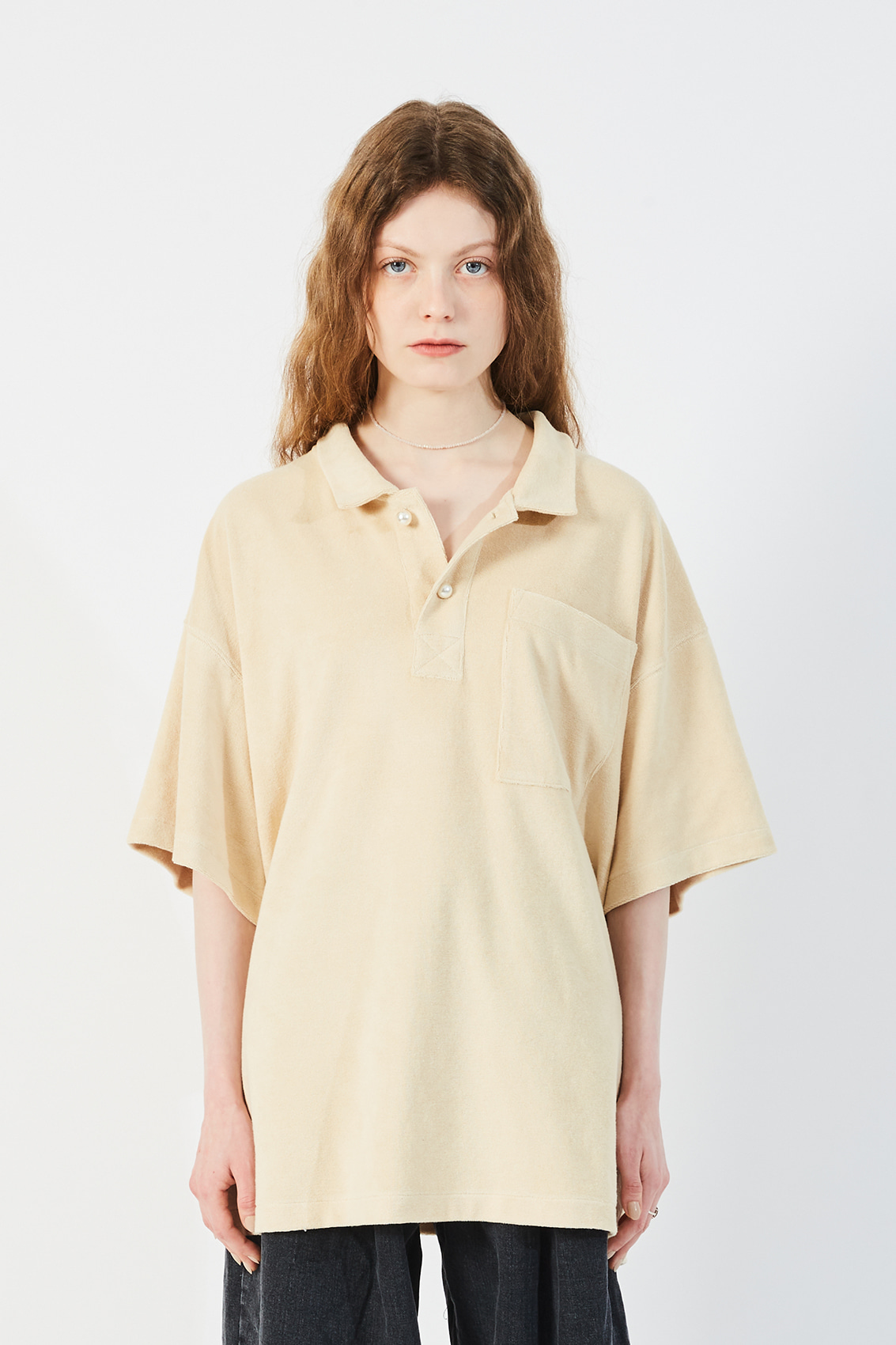 COTTON BLEND TERRY POLO SHIRT (IVORY)